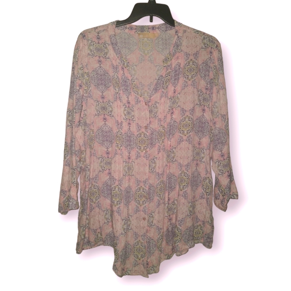 3X LaCera pink button down tunic
